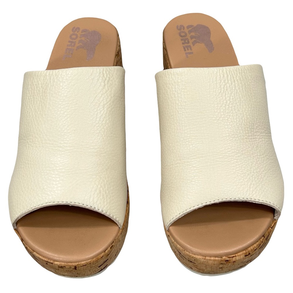 Sorel Cameron Wedge Chalk White Cork Wedge Mule Sandal Size 8.5 - Picture 4 of 11